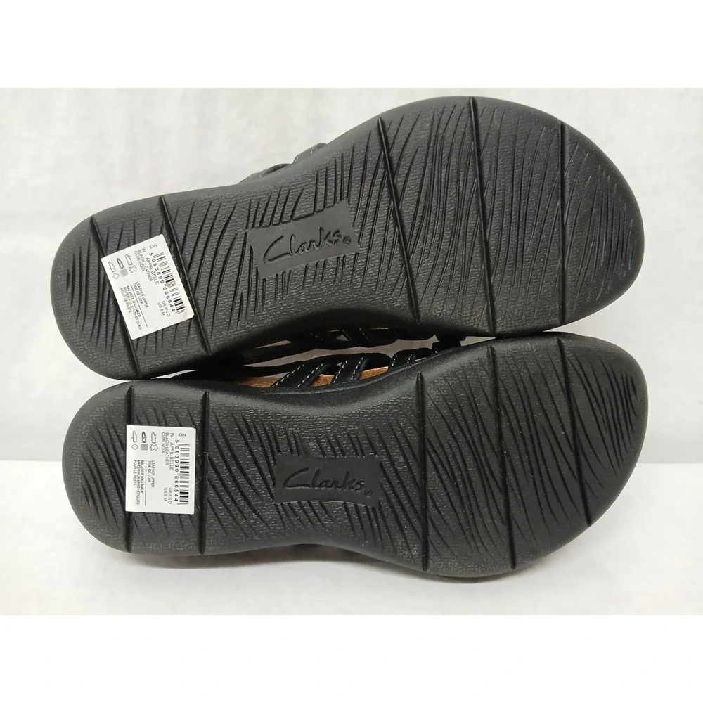 Clarks Women's April Belle Sandals Black‎ Leather 26177018 Women's Size 8M